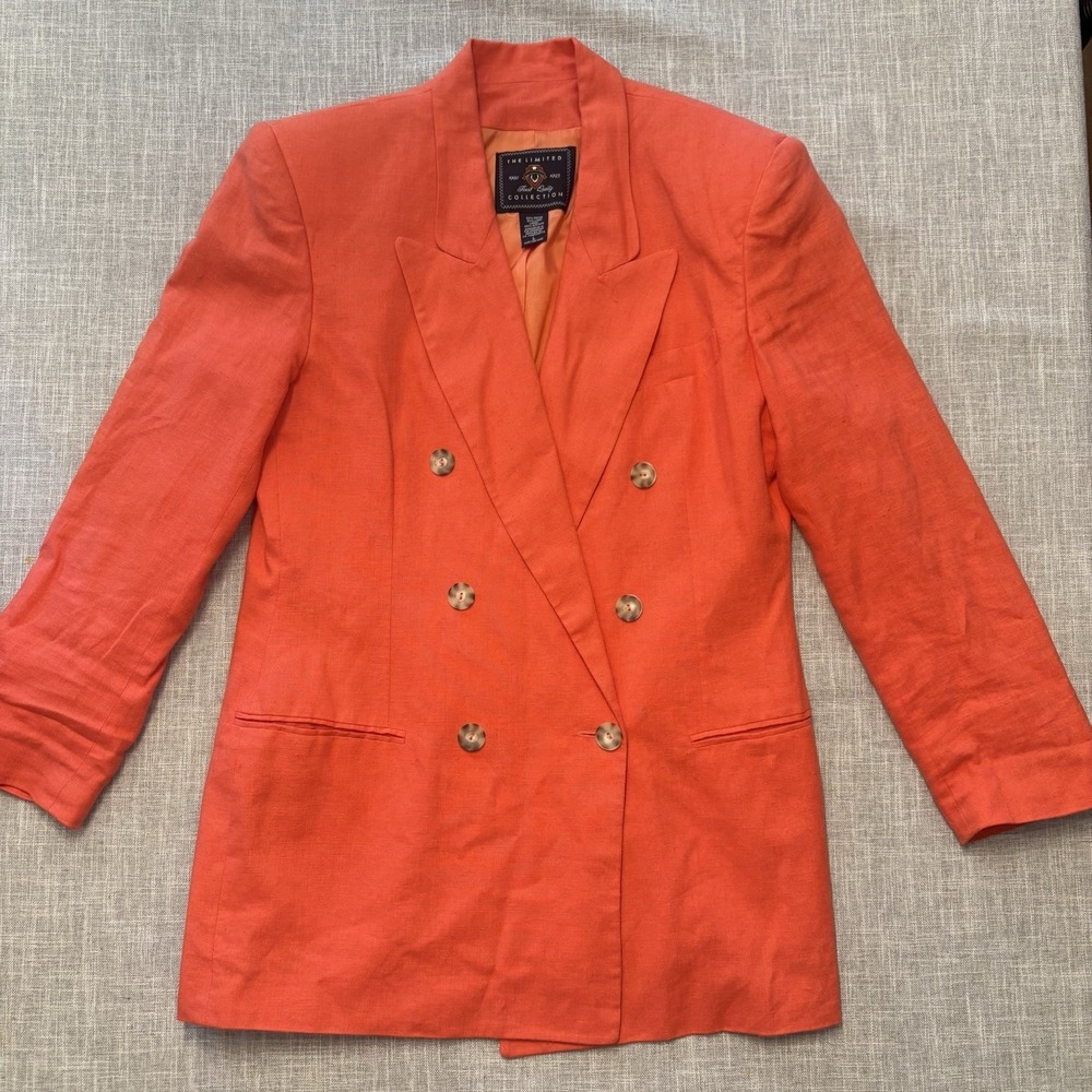 VTG The Limited Collection Orange Double Breasted Lined Long Blazer Size L Linen